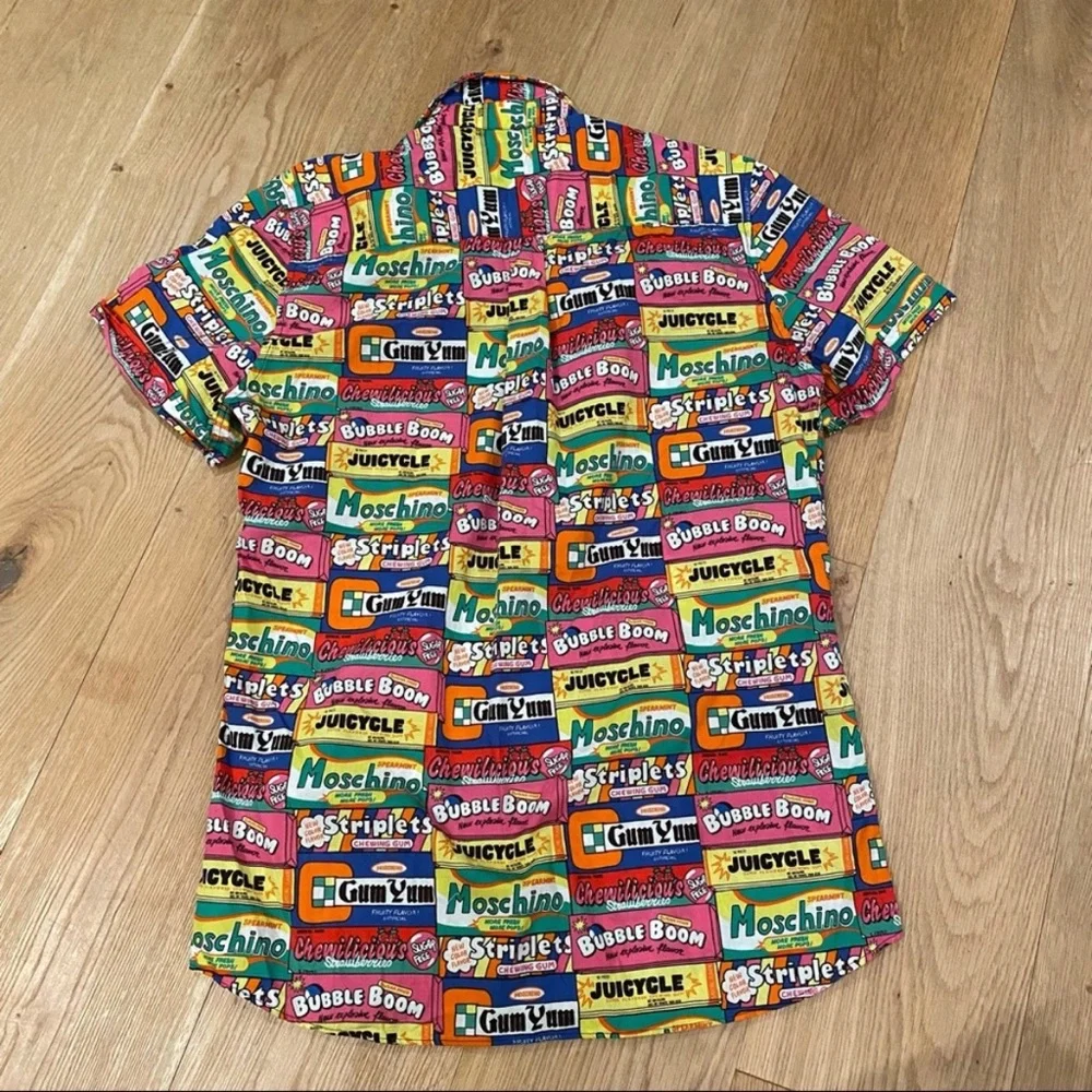 Moschino Couture Rare Chewing Gum Wrapper Print Button Up Size Medium - Picture 5 of 8